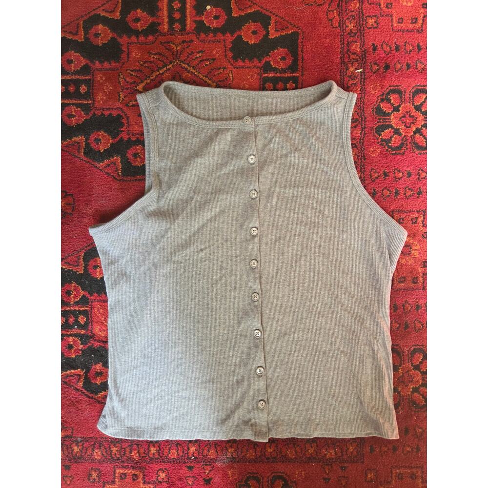 Ribbed Button-Front Tank Top - Picture 2 of 5